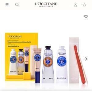 L'OCCITANE Shea Mani Pedi Set - Yellow, Blue, White retails for $50